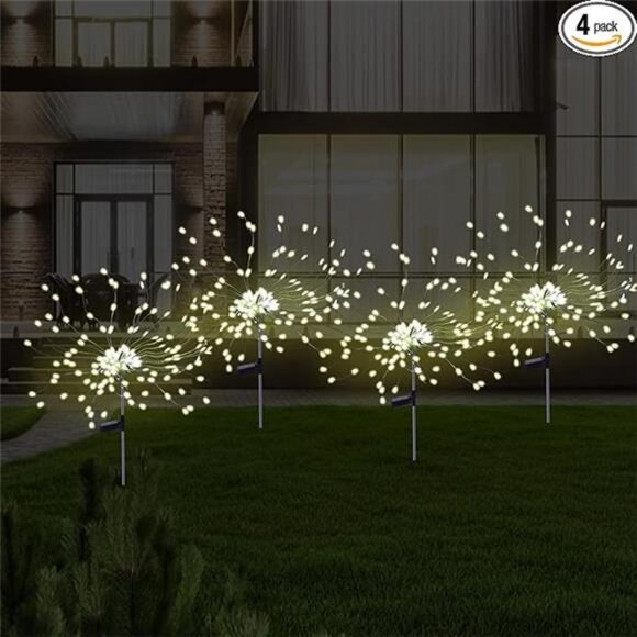 4 Pcs Solar Garden Light Outdoor,175 LED Solar Firework Lights for Yard, 2 modes - Picture 7 of 7